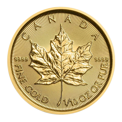 A picture of a 1/10 oz Gold Maple Leaf Coin (2022)
